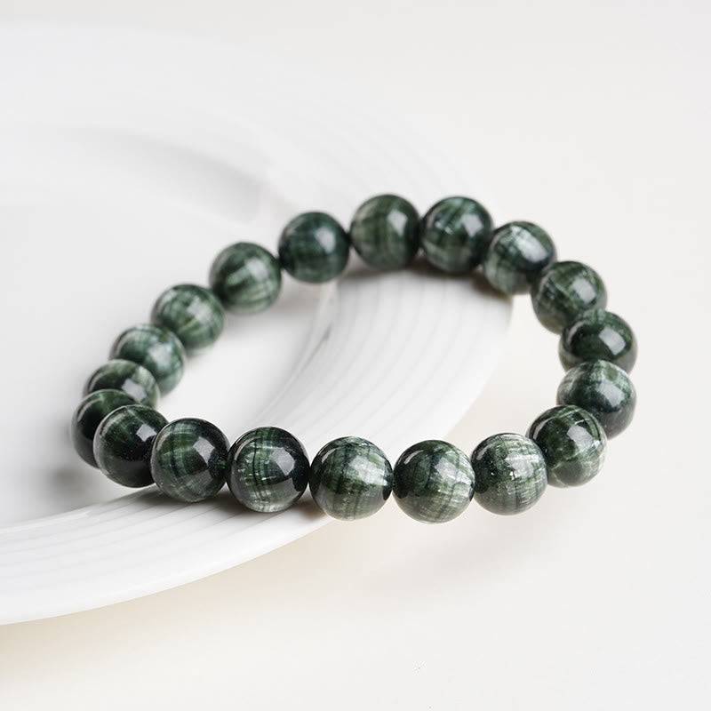 Wear FengShui Natural Seraphinite Round Emotional Balance Beaded Bracelet