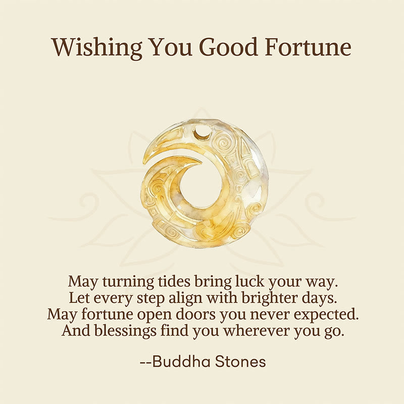 Wear FengShui "Wishing You Good Fortune" 24k Gold Plated Brass Peace Buckle Black Rope Necklace Includes Gift Message Card