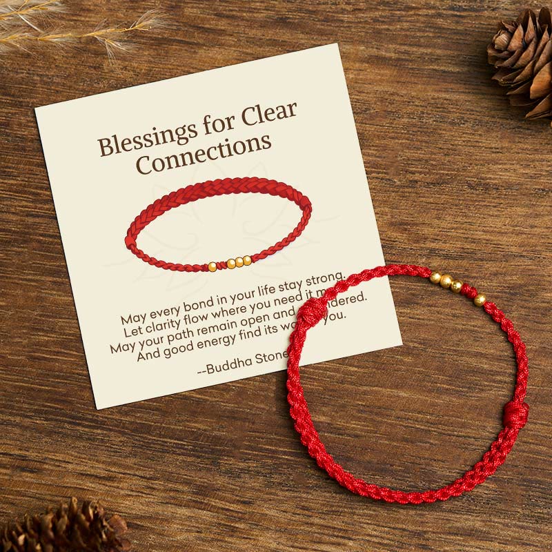 Wear FengShui "Blessings for Clear Connections" 925 Sterling Silver Plated Gold Beads Red String Bracelet Includes Gift Message Card