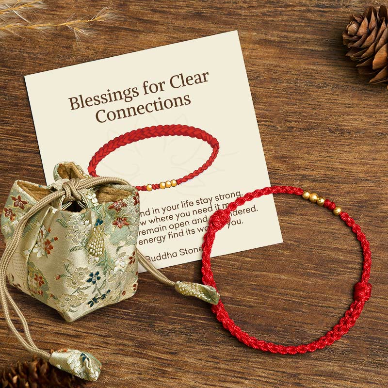 Wear FengShui "Blessings for Clear Connections" 925 Sterling Silver Plated Gold Beads Red String Bracelet Includes Gift Message Card