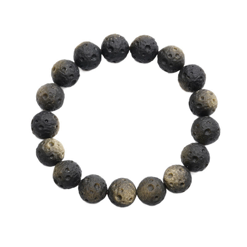 Wear FengShui Natural Silver Sheen Obsidian Gold Sheen Obsidian Round Beads Protection Bracelet