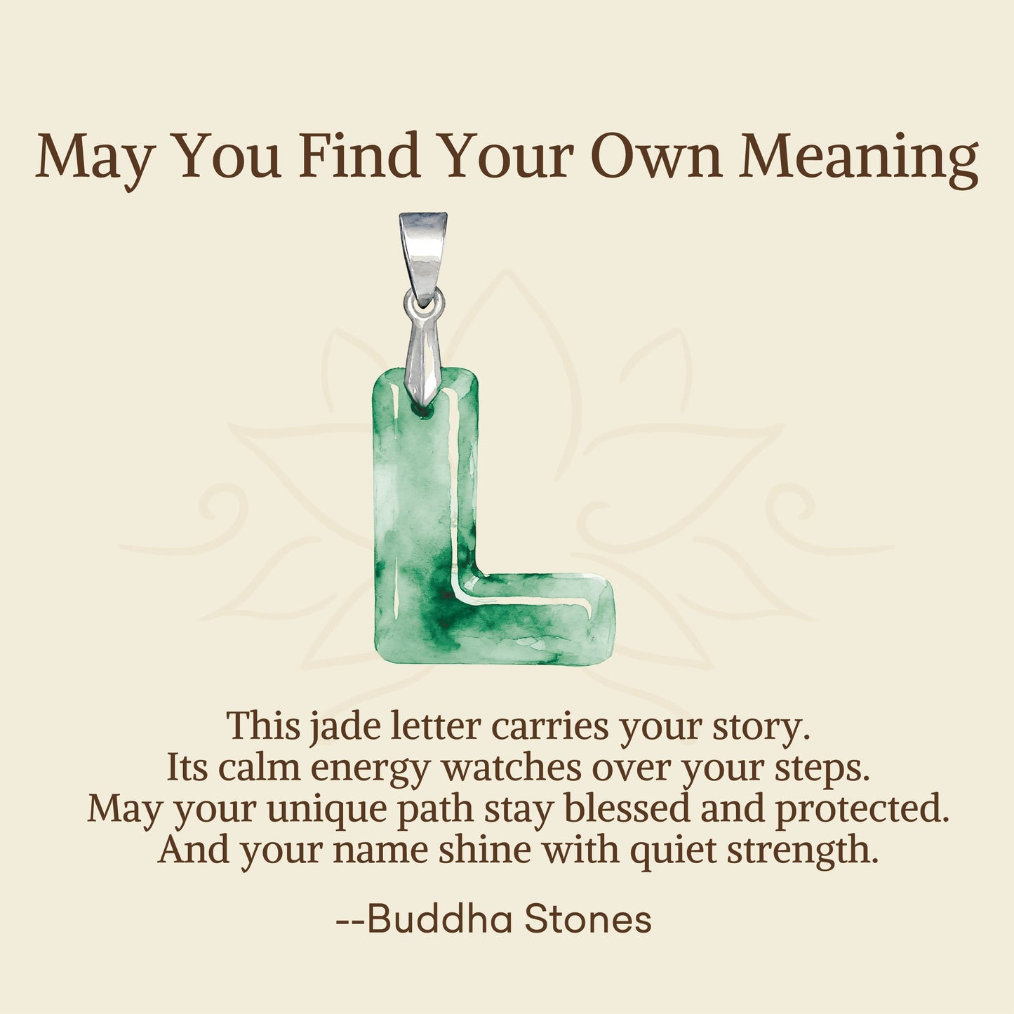 Wear FengShui "May You Find Your Own Meaning" Natural A-Z Letter Jade 925 Sterling Silver Chain Necklace Includes Gift Message Card