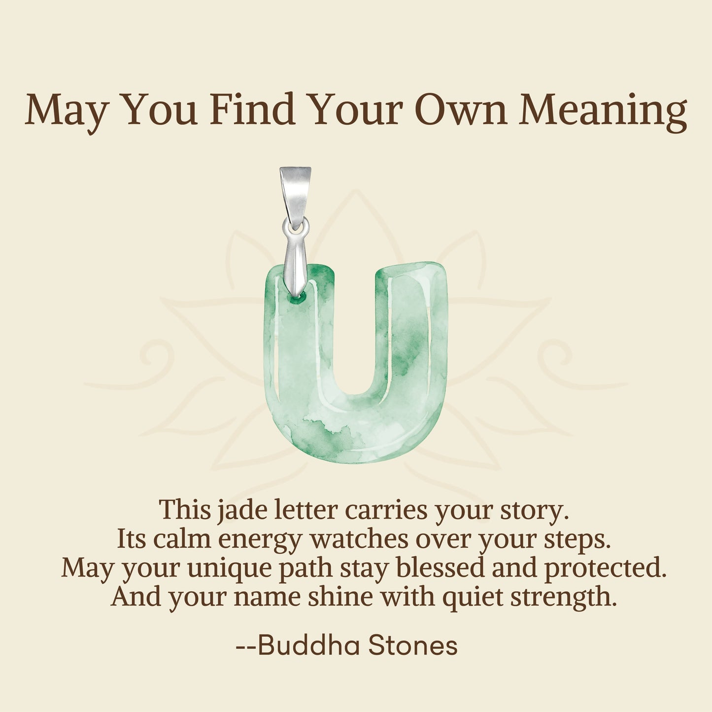 Wear FengShui "May You Find Your Own Meaning" Natural A-Z Letter Jade 925 Sterling Silver Chain Necklace Includes Gift Message Card