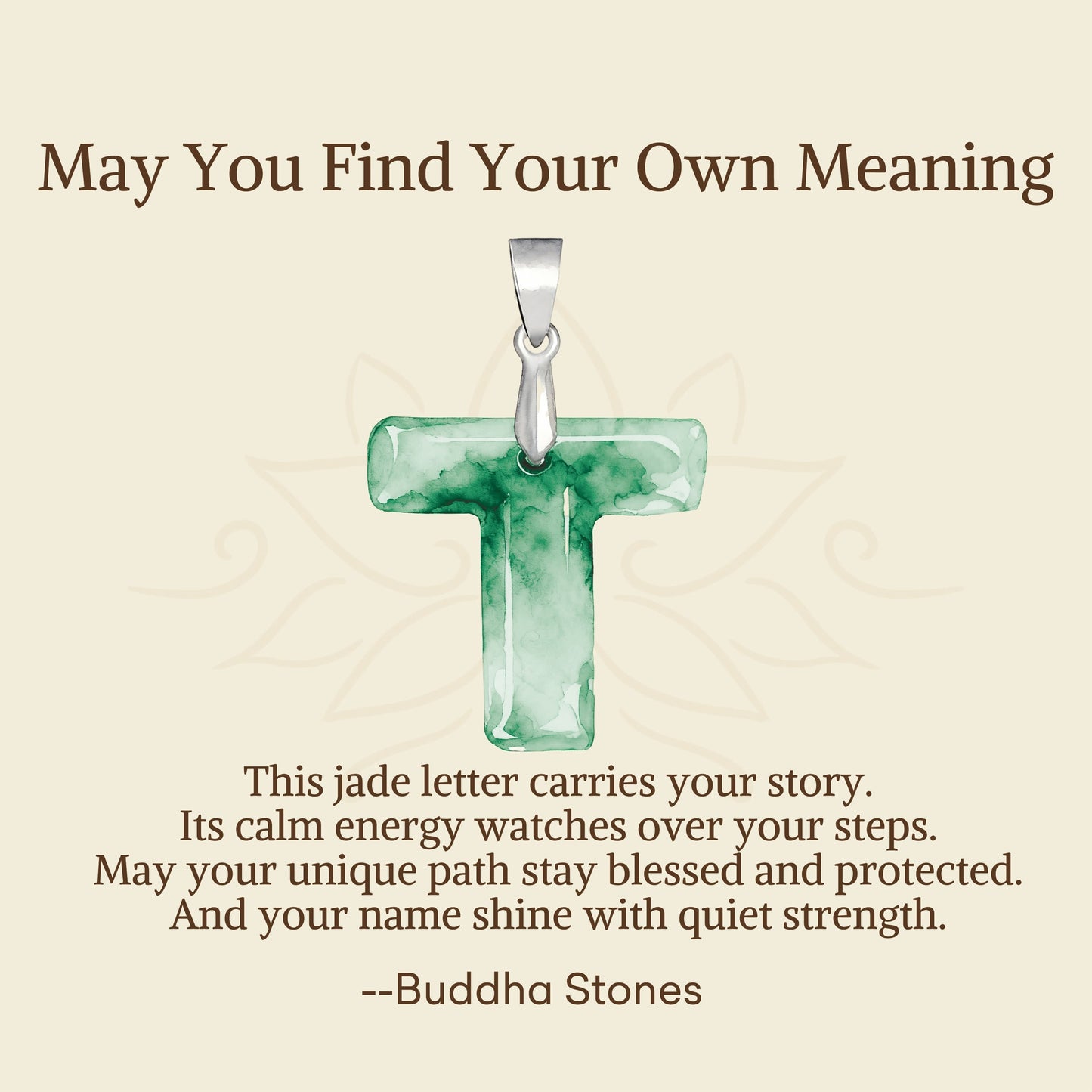 Wear FengShui "May You Find Your Own Meaning" Natural A-Z Letter Jade 925 Sterling Silver Chain Necklace Includes Gift Message Card