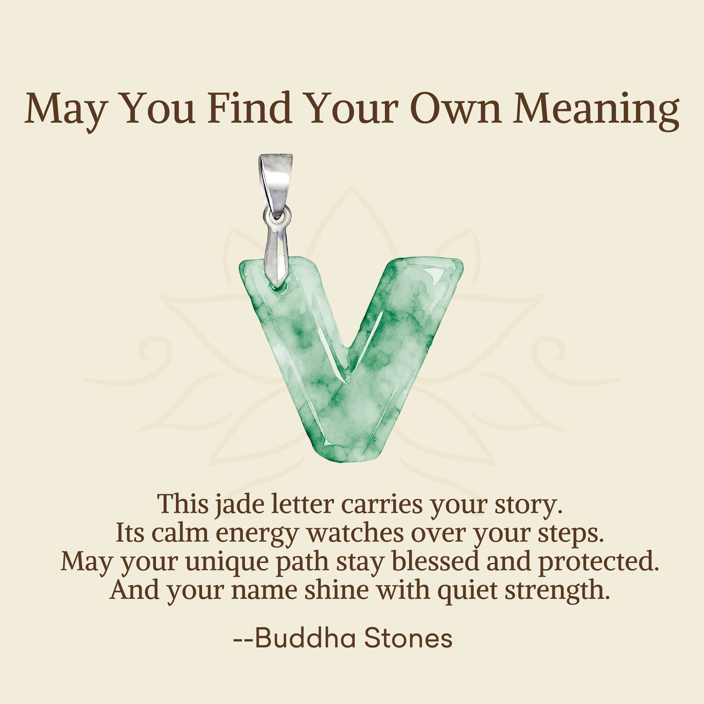 Wear FengShui "May You Find Your Own Meaning" Natural A-Z Letter Jade 925 Sterling Silver Chain Necklace Includes Gift Message Card