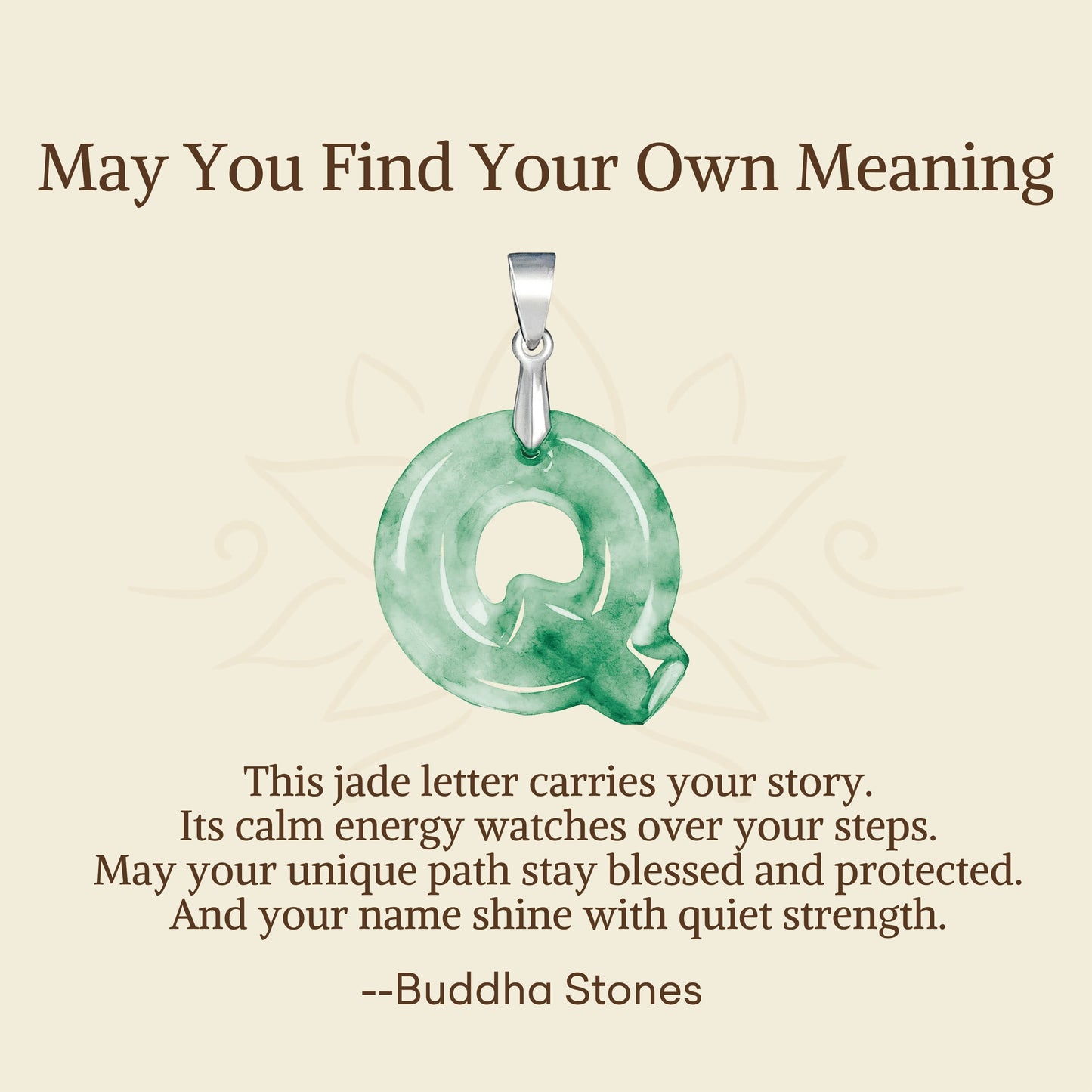 Wear FengShui "May You Find Your Own Meaning" Natural A-Z Letter Jade 925 Sterling Silver Chain Necklace Includes Gift Message Card