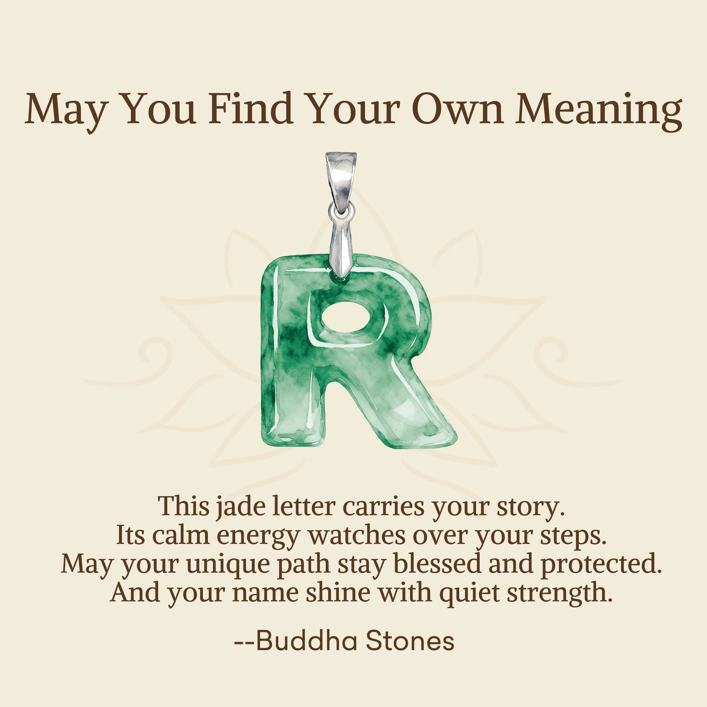 Wear FengShui "May You Find Your Own Meaning" Natural A-Z Letter Jade 925 Sterling Silver Chain Necklace Includes Gift Message Card