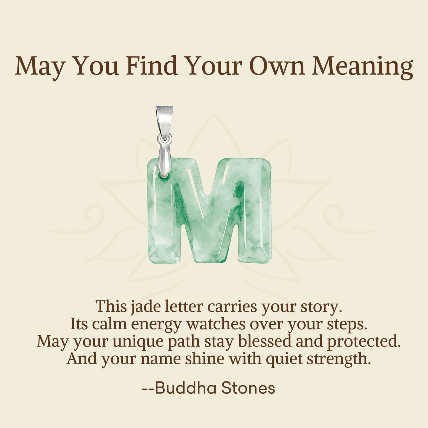 Wear FengShui "May You Find Your Own Meaning" Natural A-Z Letter Jade 925 Sterling Silver Chain Necklace Includes Gift Message Card