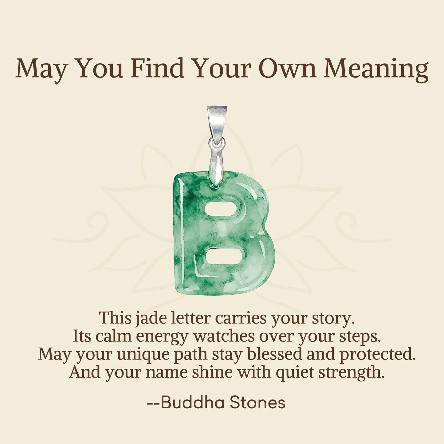 Wear FengShui "May You Find Your Own Meaning" Natural A-Z Letter Jade 925 Sterling Silver Chain Necklace Includes Gift Message Card