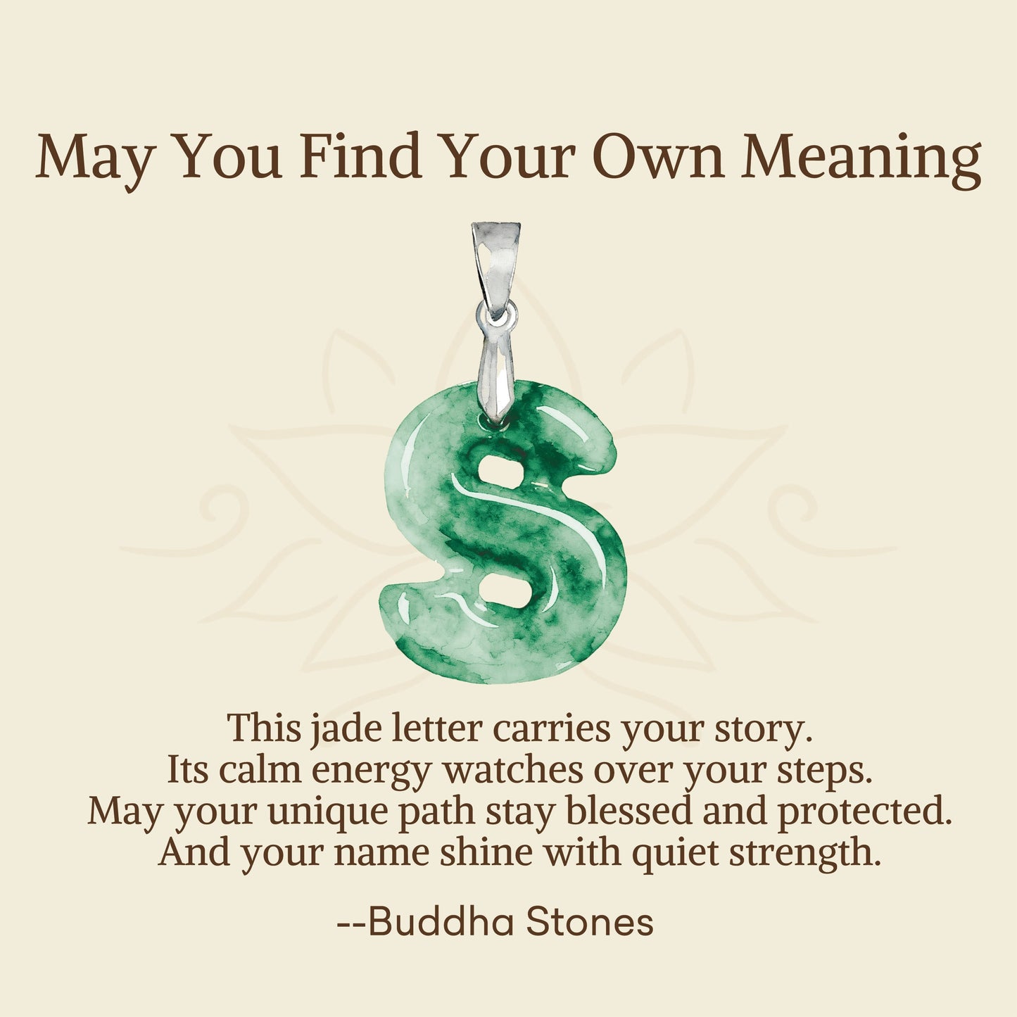 Wear FengShui "May You Find Your Own Meaning" Natural A-Z Letter Jade 925 Sterling Silver Chain Necklace Includes Gift Message Card