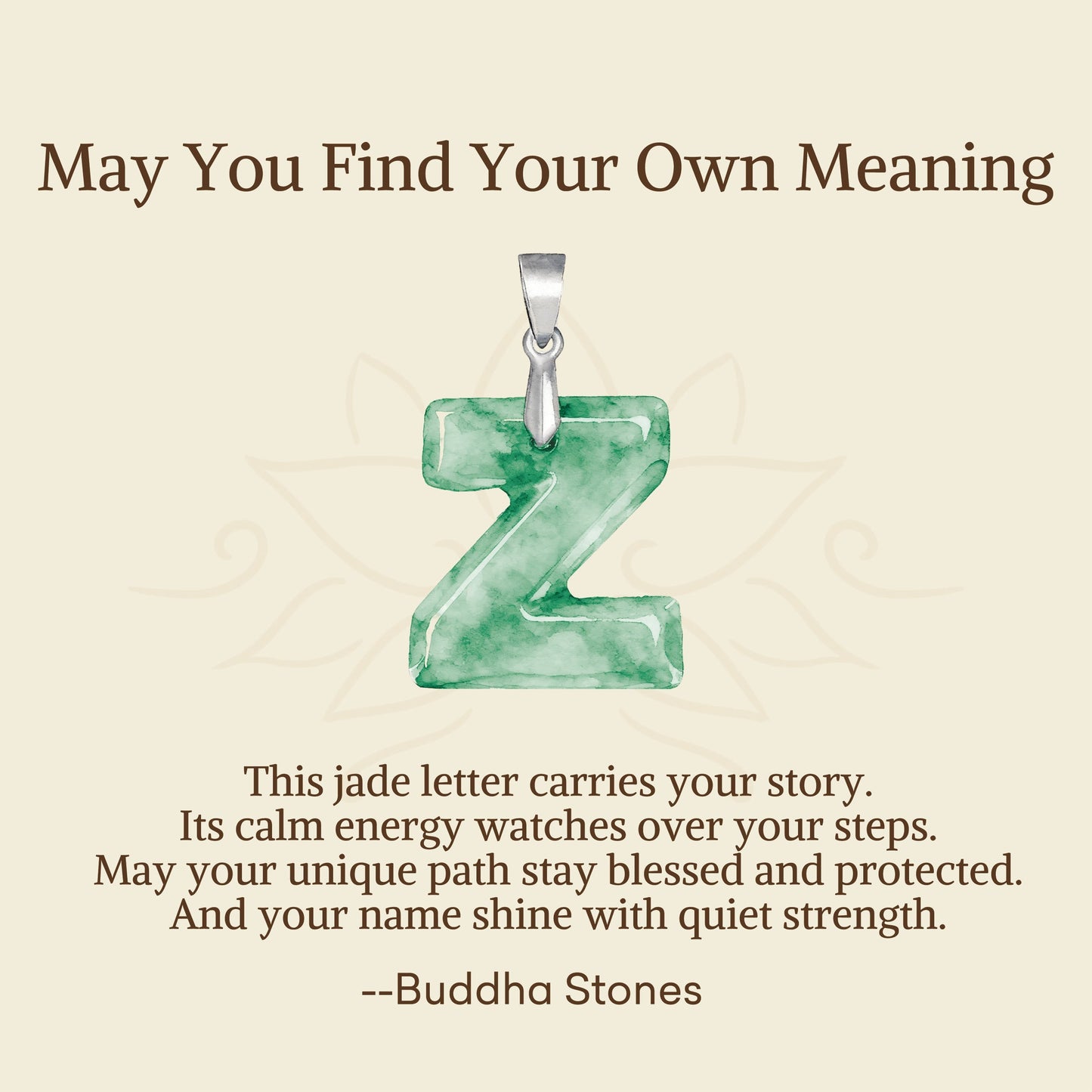 Wear FengShui "May You Find Your Own Meaning" Natural A-Z Letter Jade 925 Sterling Silver Chain Necklace Includes Gift Message Card