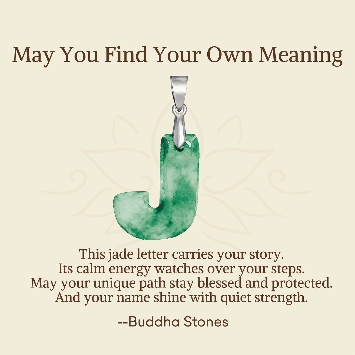 Wear FengShui "May You Find Your Own Meaning" Natural A-Z Letter Jade 925 Sterling Silver Chain Necklace Includes Gift Message Card