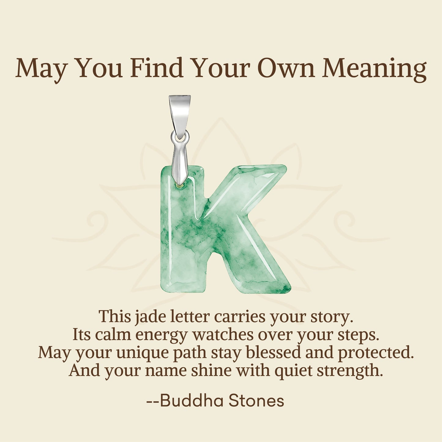 Wear FengShui "May You Find Your Own Meaning" Natural A-Z Letter Jade 925 Sterling Silver Chain Necklace Includes Gift Message Card