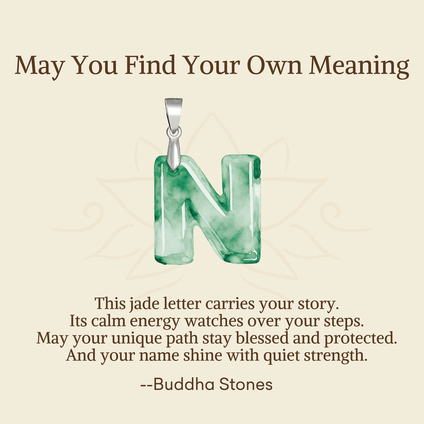 Wear FengShui "May You Find Your Own Meaning" Natural A-Z Letter Jade 925 Sterling Silver Chain Necklace Includes Gift Message Card