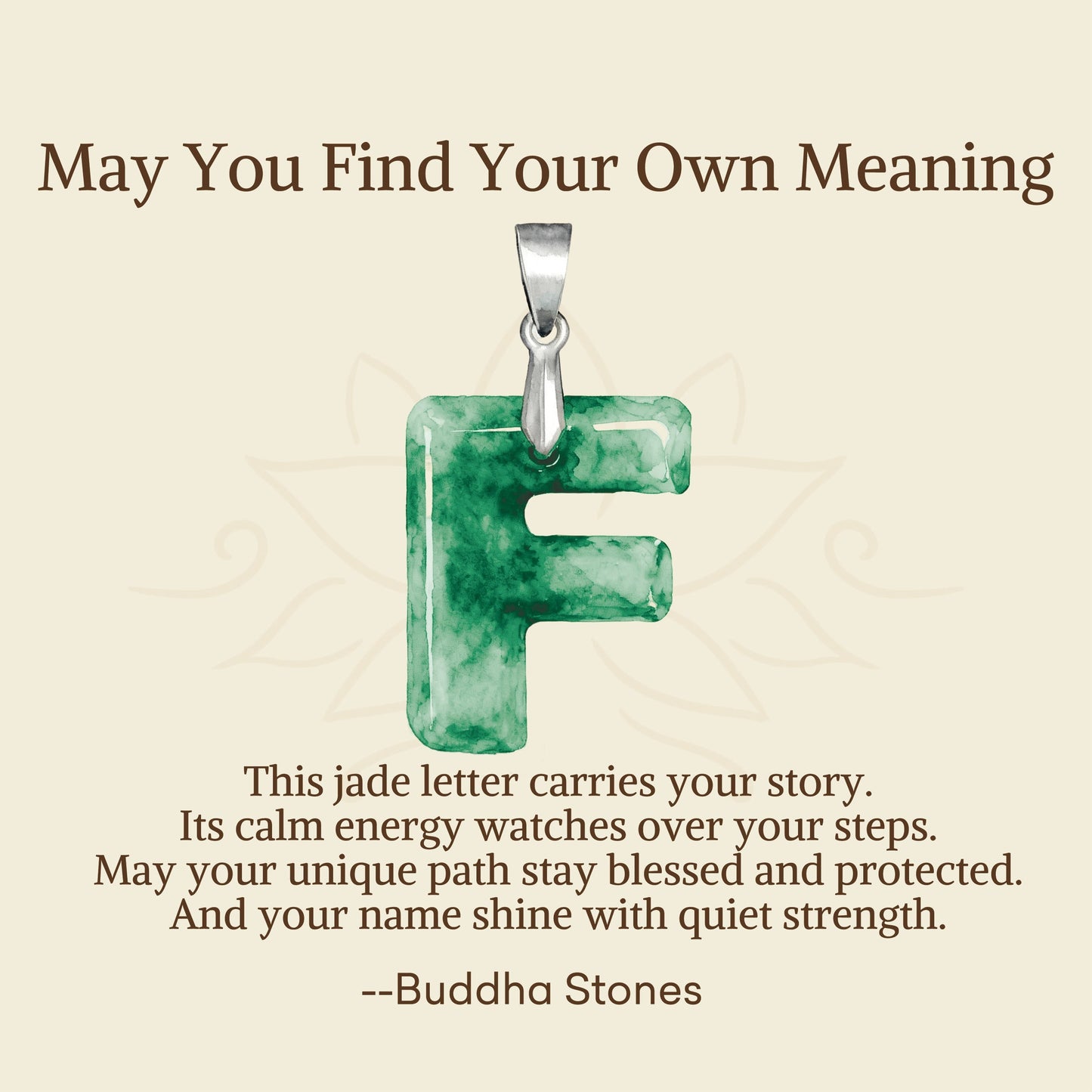 Wear FengShui "May You Find Your Own Meaning" Natural A-Z Letter Jade 925 Sterling Silver Chain Necklace Includes Gift Message Card
