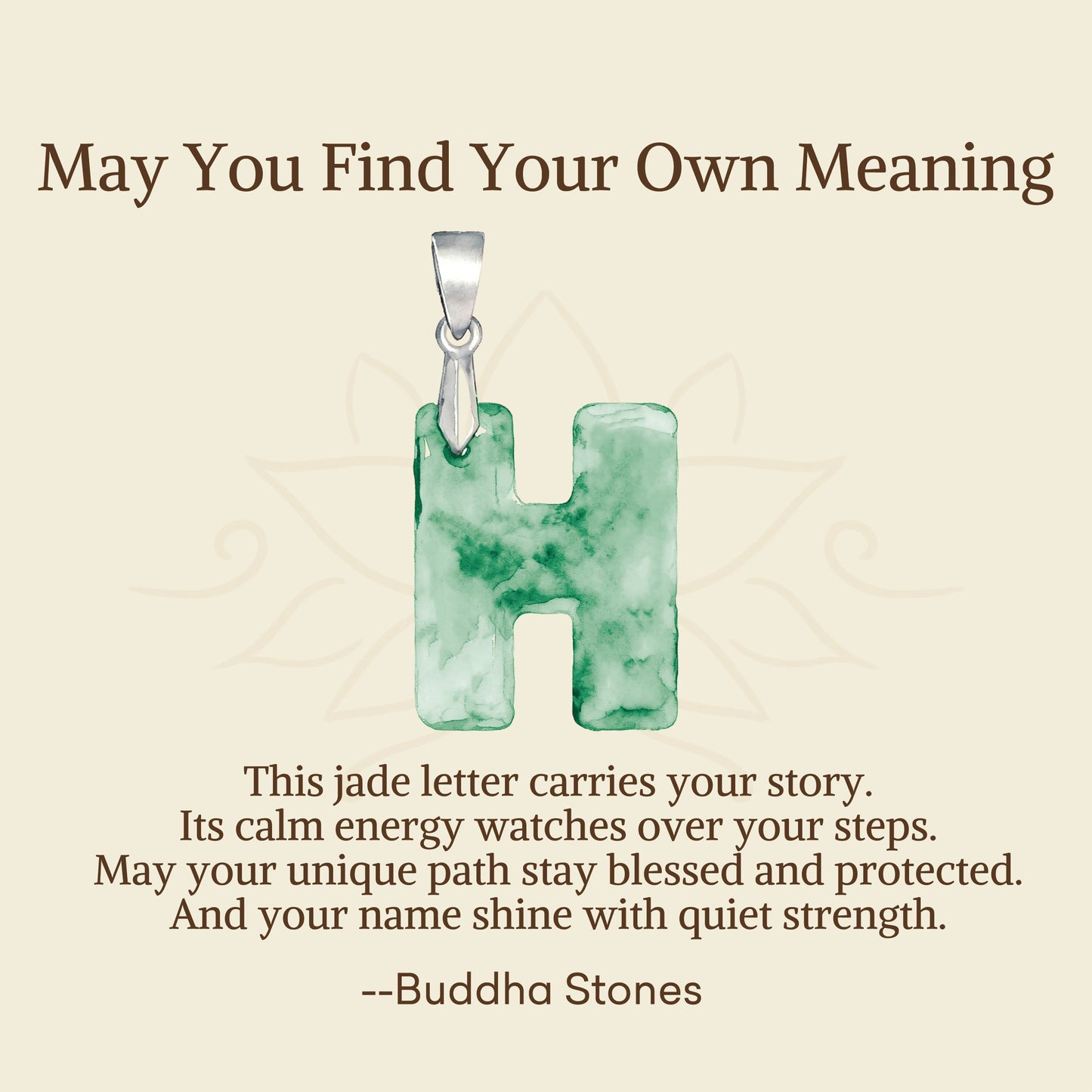 Wear FengShui "May You Find Your Own Meaning" Natural A-Z Letter Jade 925 Sterling Silver Chain Necklace Includes Gift Message Card