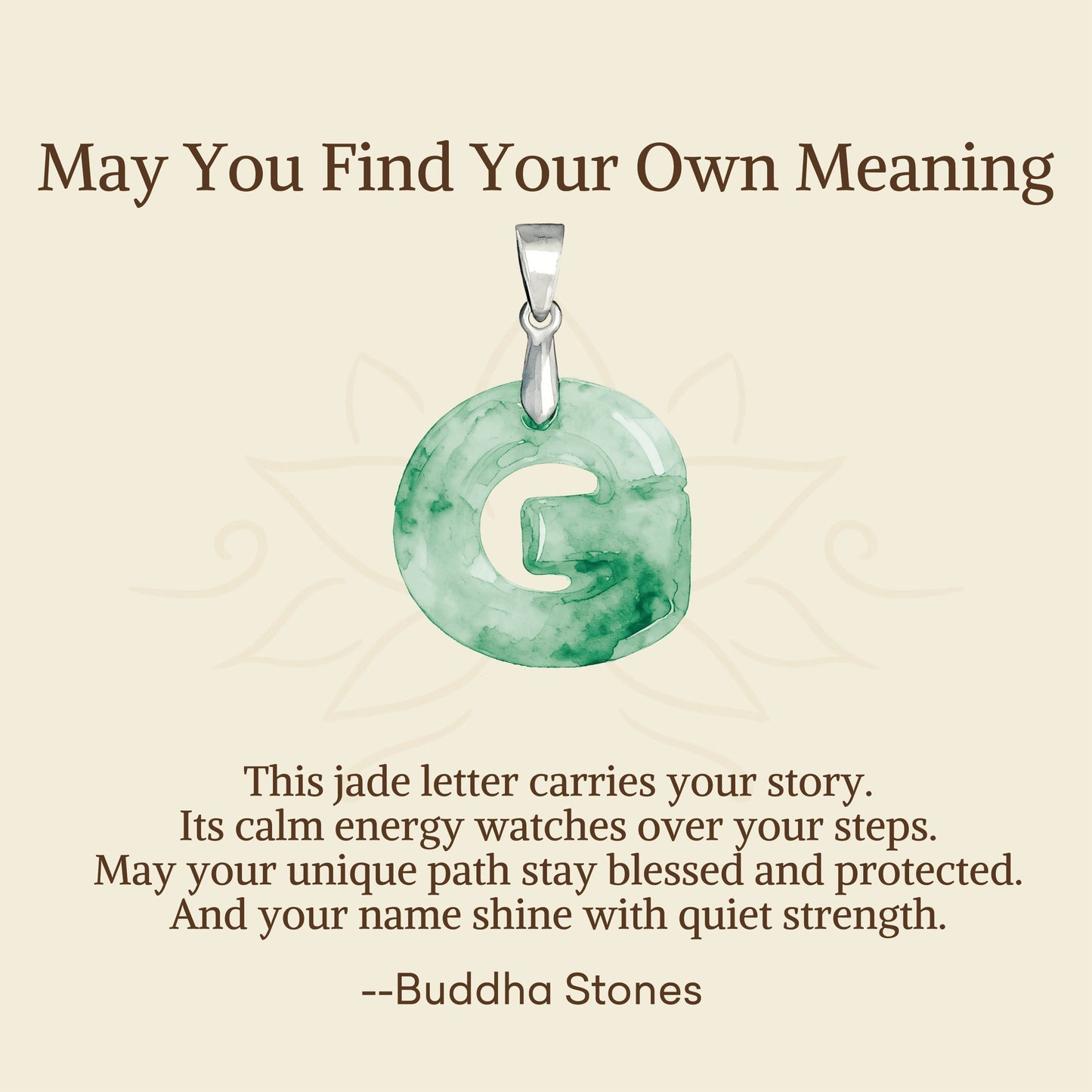 Wear FengShui "May You Find Your Own Meaning" Natural A-Z Letter Jade 925 Sterling Silver Chain Necklace Includes Gift Message Card