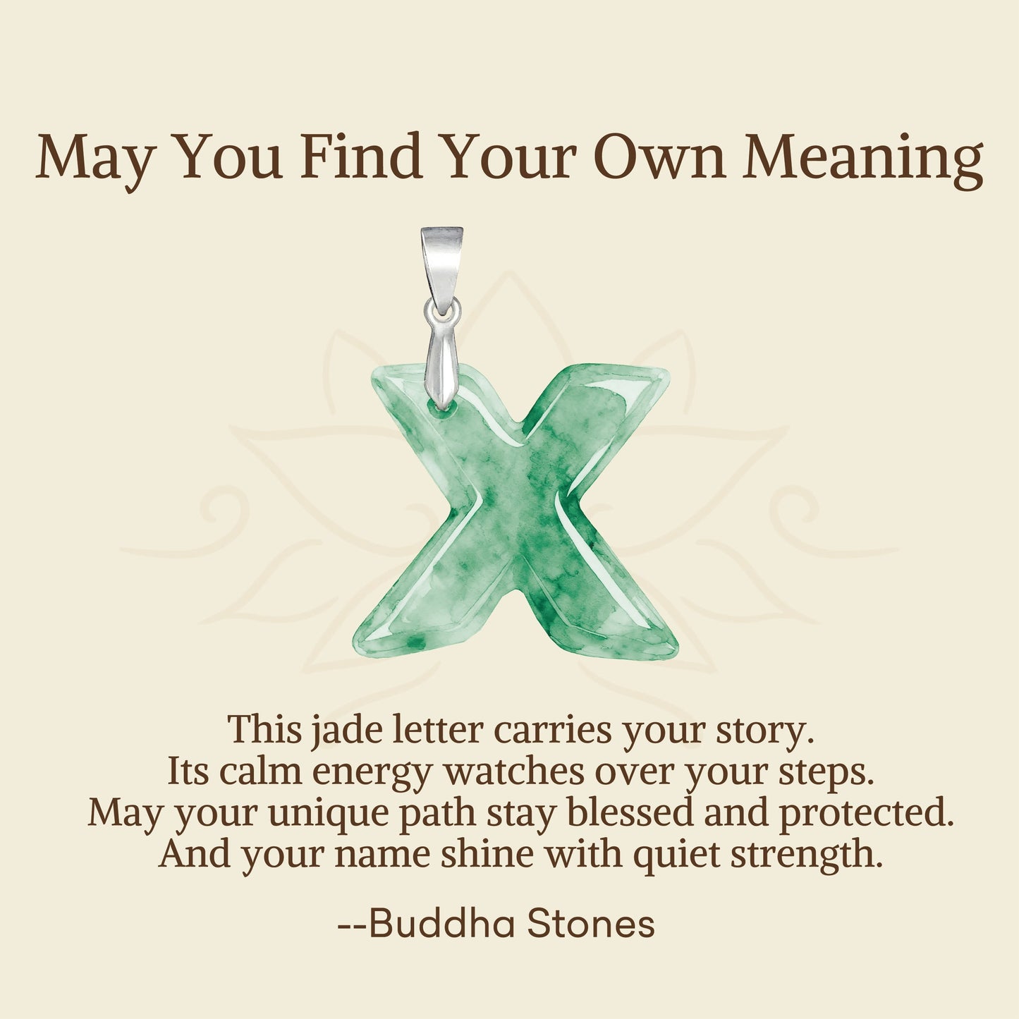 Wear FengShui "May You Find Your Own Meaning" Natural A-Z Letter Jade 925 Sterling Silver Chain Necklace Includes Gift Message Card