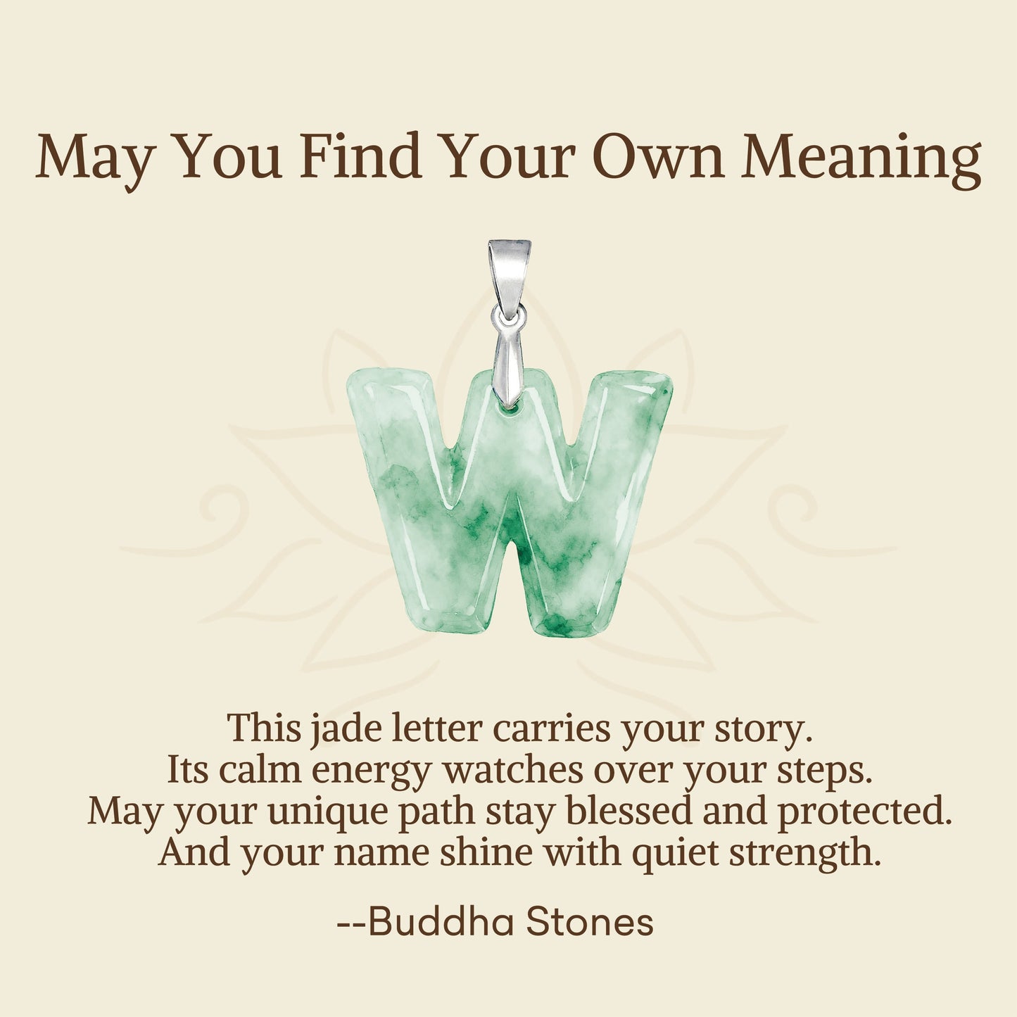 Wear FengShui "May You Find Your Own Meaning" Natural A-Z Letter Jade 925 Sterling Silver Chain Necklace Includes Gift Message Card