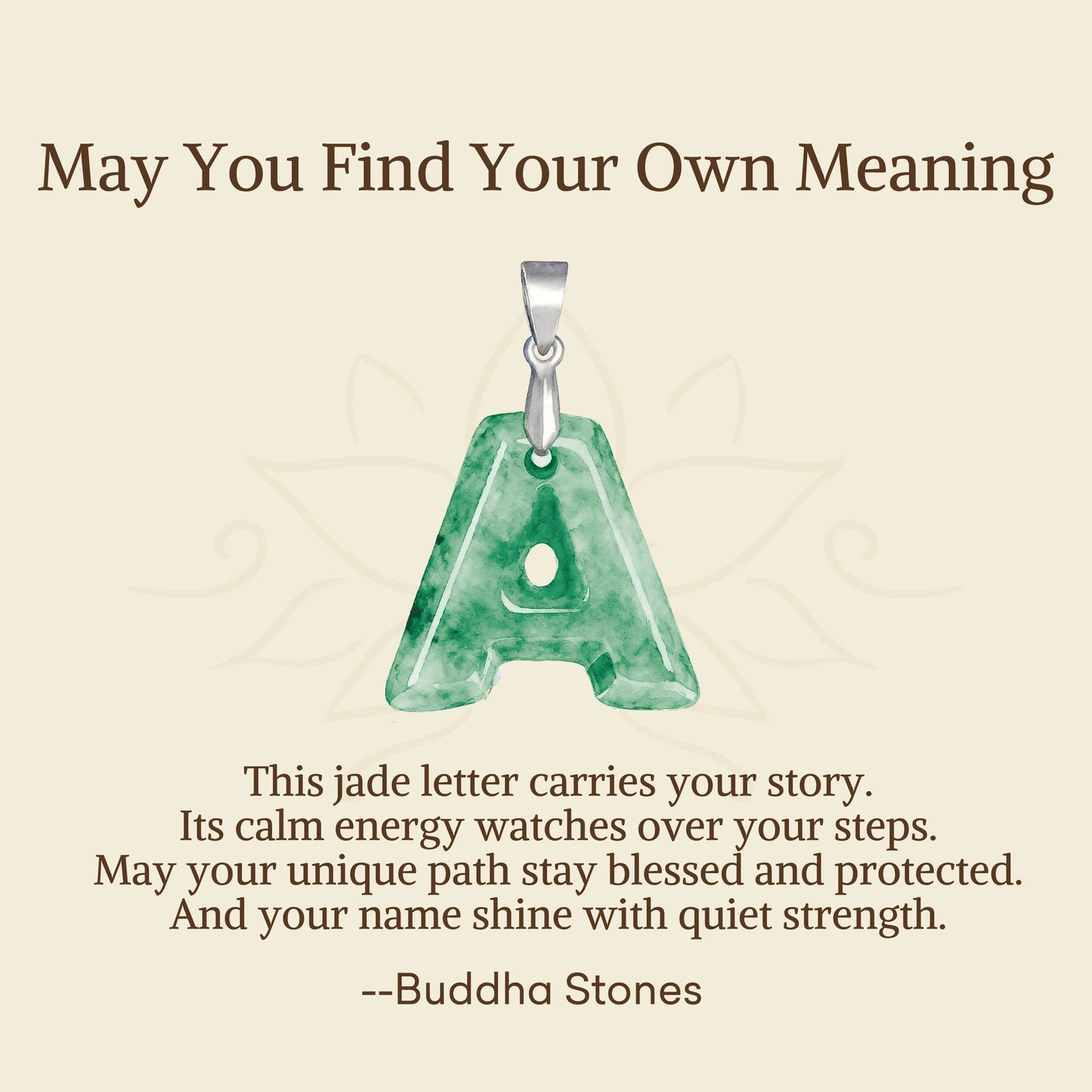 Wear FengShui "May You Find Your Own Meaning" Natural A-Z Letter Jade 925 Sterling Silver Chain Necklace Includes Gift Message Card