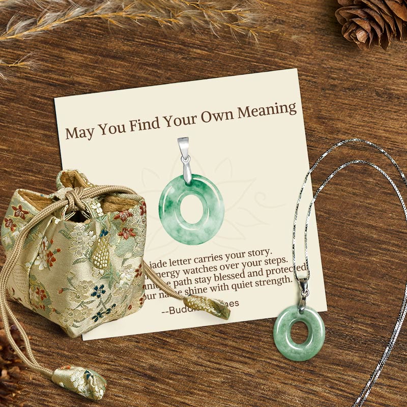 Wear FengShui "May You Find Your Own Meaning" Natural A-Z Letter Jade 925 Sterling Silver Chain Necklace Includes Gift Message Card