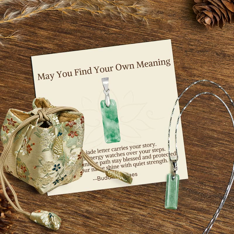 Wear FengShui "May You Find Your Own Meaning" Natural A-Z Letter Jade 925 Sterling Silver Chain Necklace Includes Gift Message Card