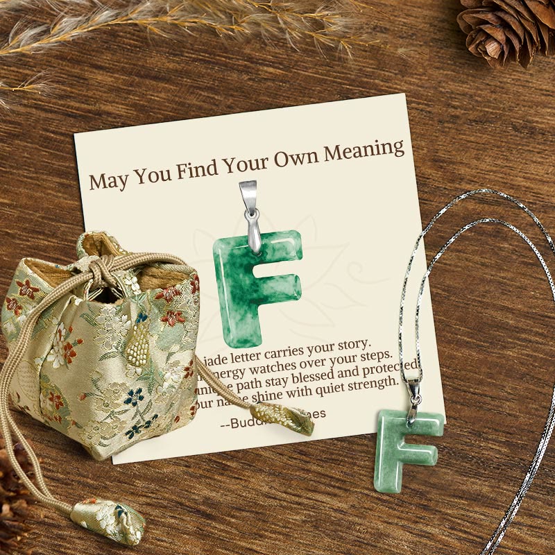 Wear FengShui "May You Find Your Own Meaning" Natural A-Z Letter Jade 925 Sterling Silver Chain Necklace Includes Gift Message Card