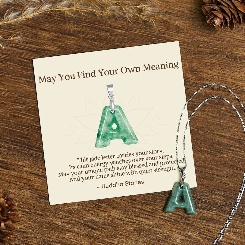Wear FengShui "May You Find Your Own Meaning" Natural A-Z Letter Jade 925 Sterling Silver Chain Necklace Includes Gift Message Card