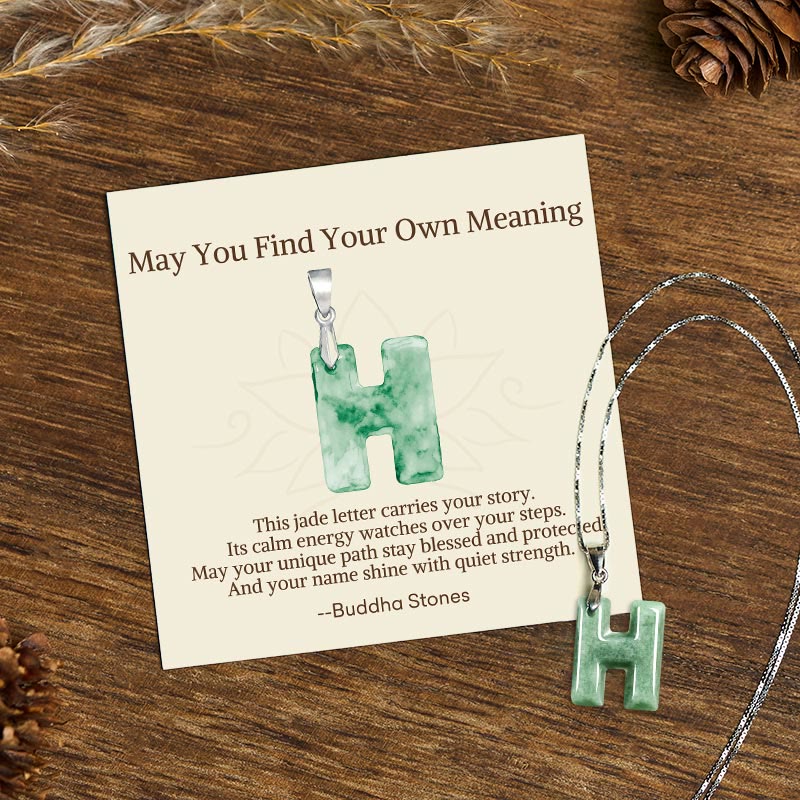 Wear FengShui "May You Find Your Own Meaning" Natural A-Z Letter Jade 925 Sterling Silver Chain Necklace Includes Gift Message Card