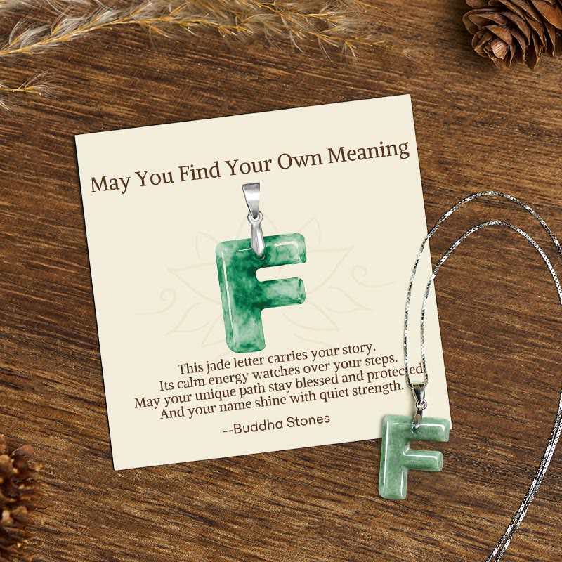 Wear FengShui "May You Find Your Own Meaning" Natural A-Z Letter Jade 925 Sterling Silver Chain Necklace Includes Gift Message Card