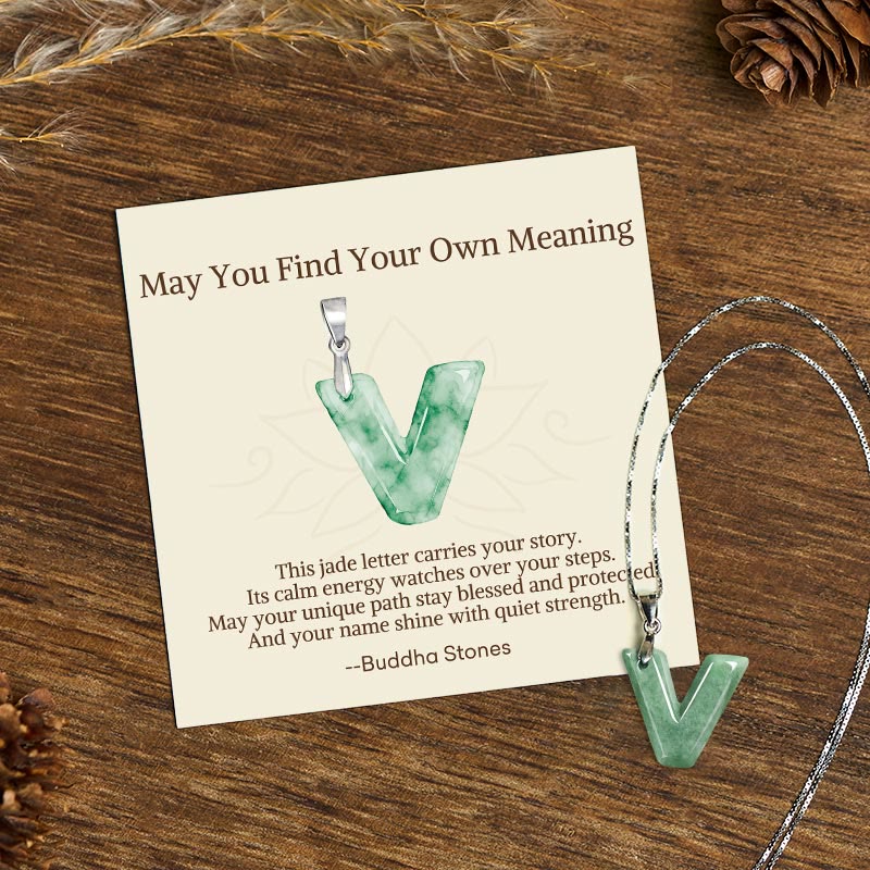 Wear FengShui "May You Find Your Own Meaning" Natural A-Z Letter Jade 925 Sterling Silver Chain Necklace Includes Gift Message Card
