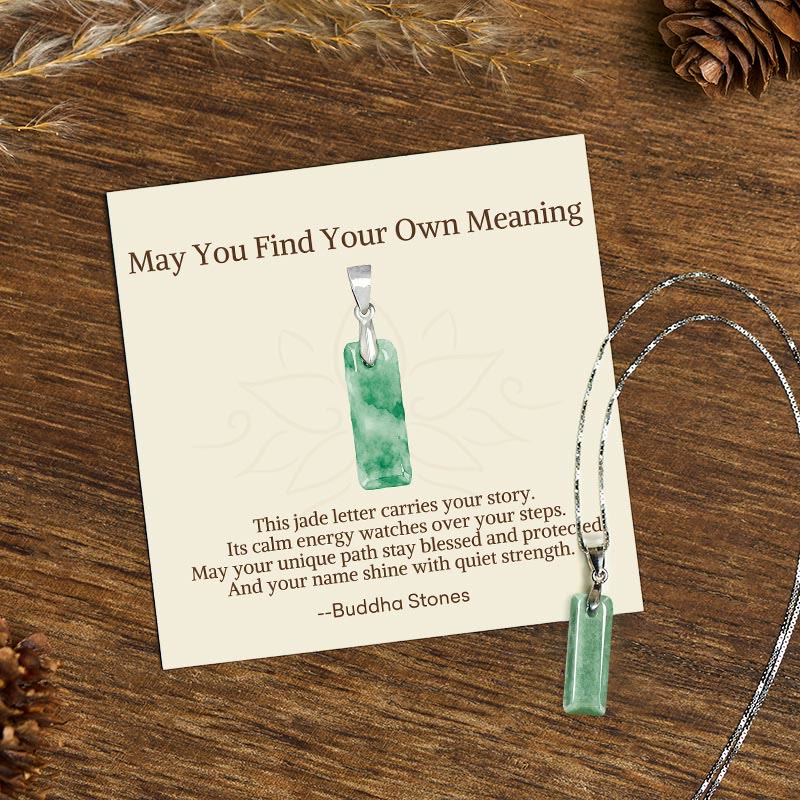 Wear FengShui "May You Find Your Own Meaning" Natural A-Z Letter Jade 925 Sterling Silver Chain Necklace Includes Gift Message Card