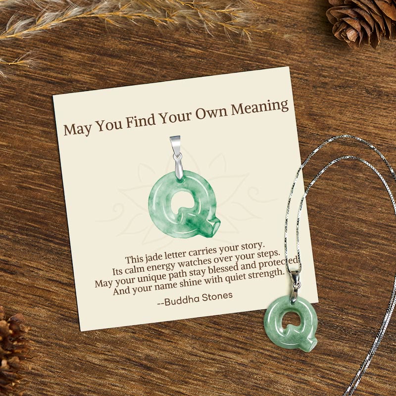 Wear FengShui "May You Find Your Own Meaning" Natural A-Z Letter Jade 925 Sterling Silver Chain Necklace Includes Gift Message Card