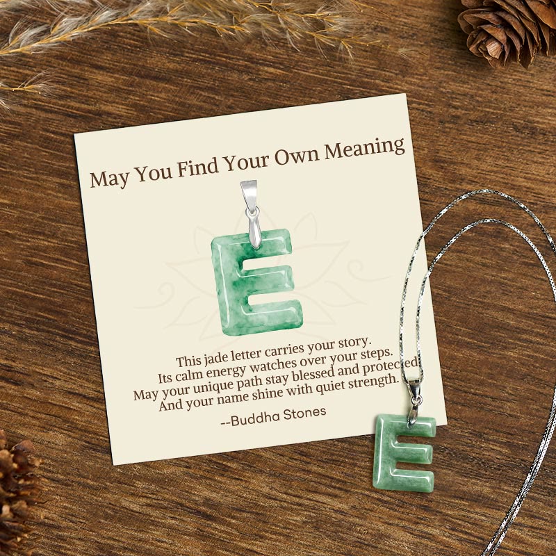 Wear FengShui "May You Find Your Own Meaning" Natural A-Z Letter Jade 925 Sterling Silver Chain Necklace Includes Gift Message Card
