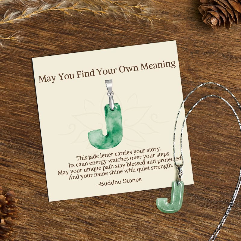 Wear FengShui "May You Find Your Own Meaning" Natural A-Z Letter Jade 925 Sterling Silver Chain Necklace Includes Gift Message Card