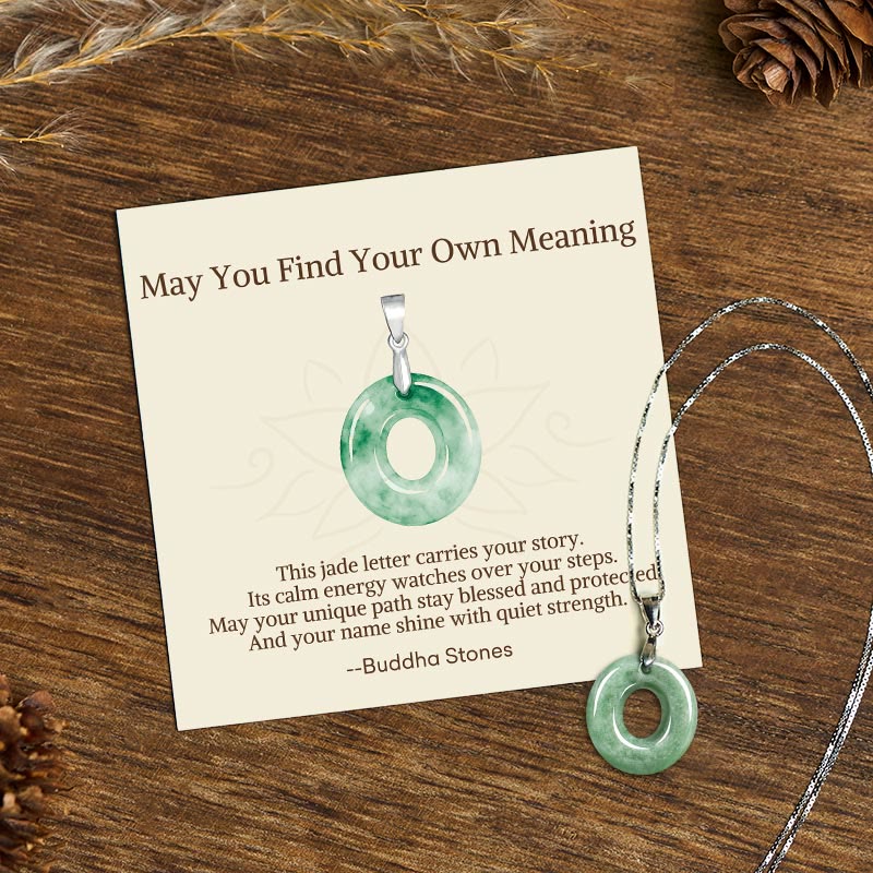 Wear FengShui "May You Find Your Own Meaning" Natural A-Z Letter Jade 925 Sterling Silver Chain Necklace Includes Gift Message Card