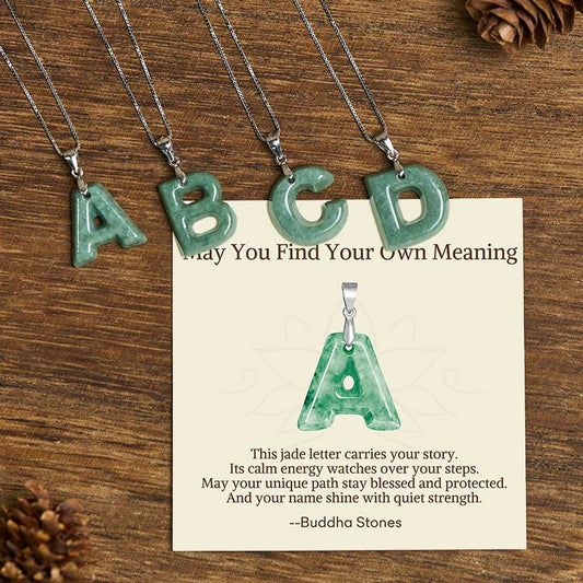 Wear FengShui "May You Find Your Own Meaning" Natural A-Z Letter Jade 925 Sterling Silver Chain Necklace Includes Gift Message Card