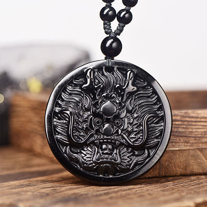 Wear FengShui Dragon Black Obsidian Transformation Fulfilment Necklace Pendant