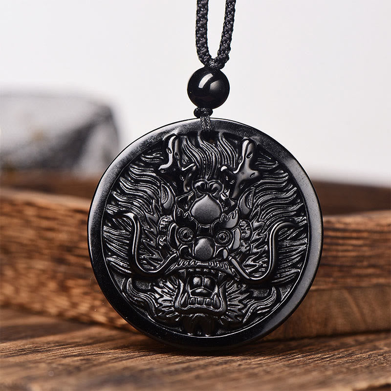 Wear FengShui Dragon Black Obsidian Transformation Fulfilment Necklace Pendant