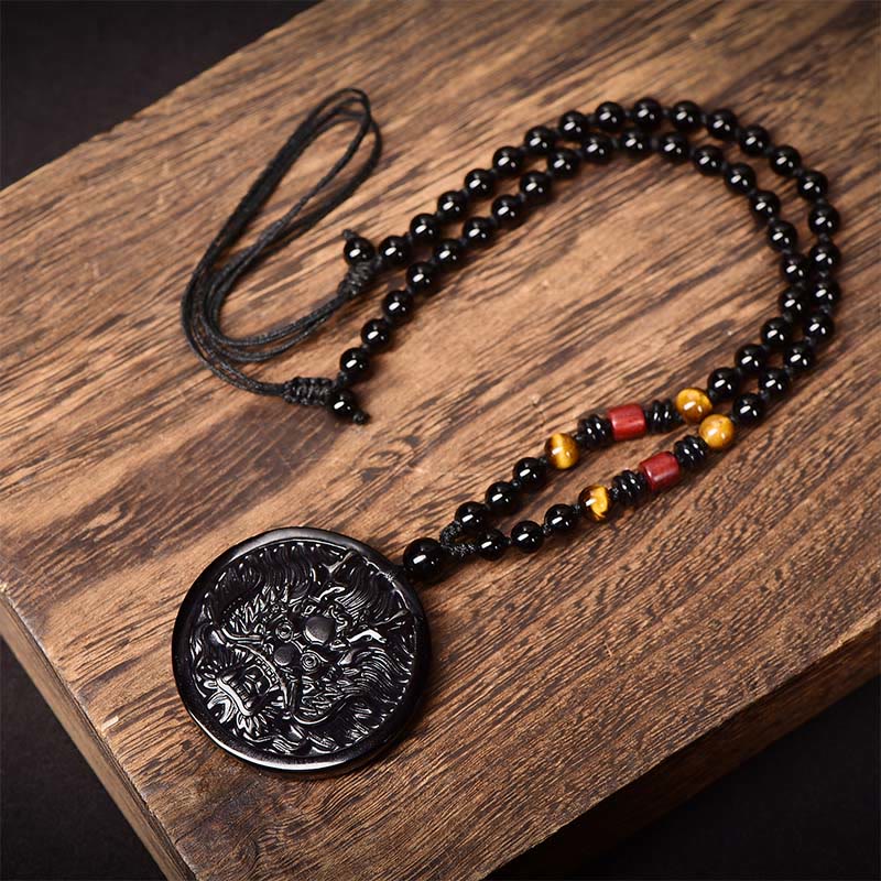 Wear FengShui Dragon Black Obsidian Transformation Fulfilment Necklace Pendant