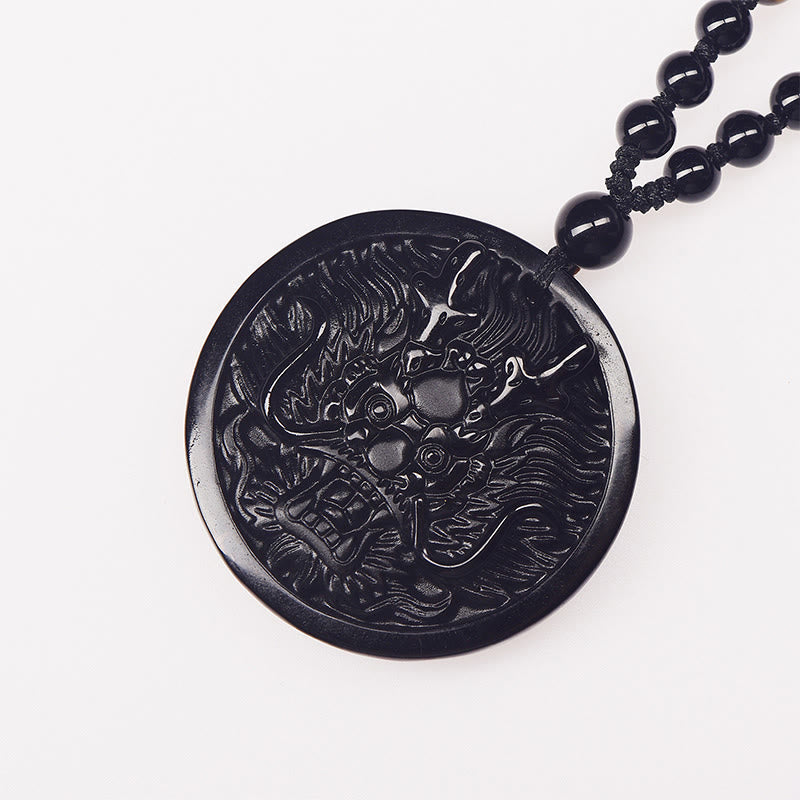 Wear FengShui Dragon Black Obsidian Transformation Fulfilment Necklace Pendant