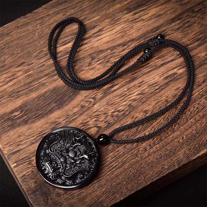 Wear FengShui Dragon Black Obsidian Transformation Fulfilment Necklace Pendant