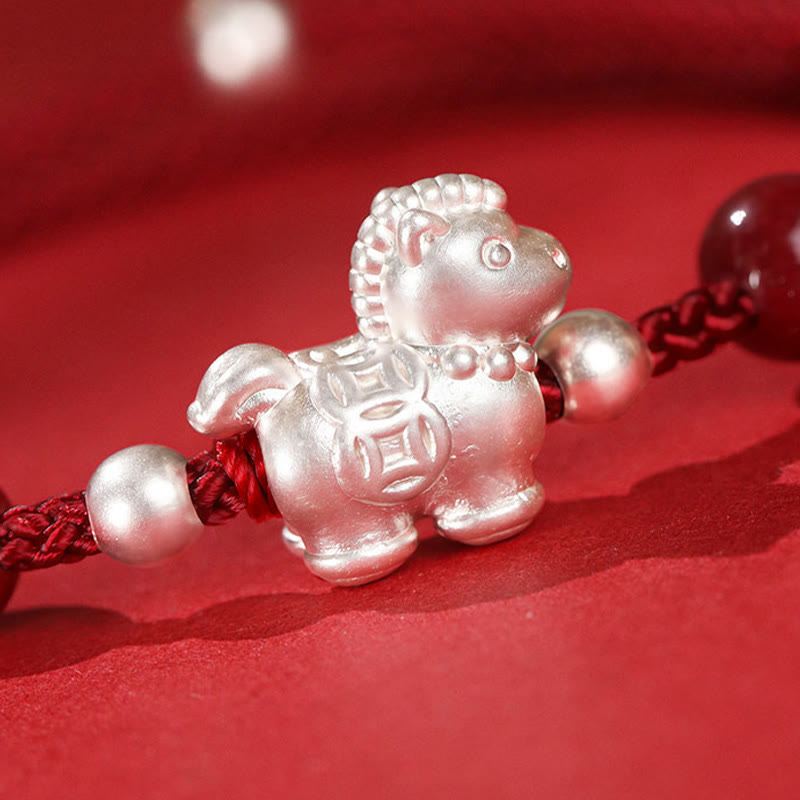 Wear FengShui 999 Sterling Silver Red Agate Year Of The Horse Prosperity String Bracelet