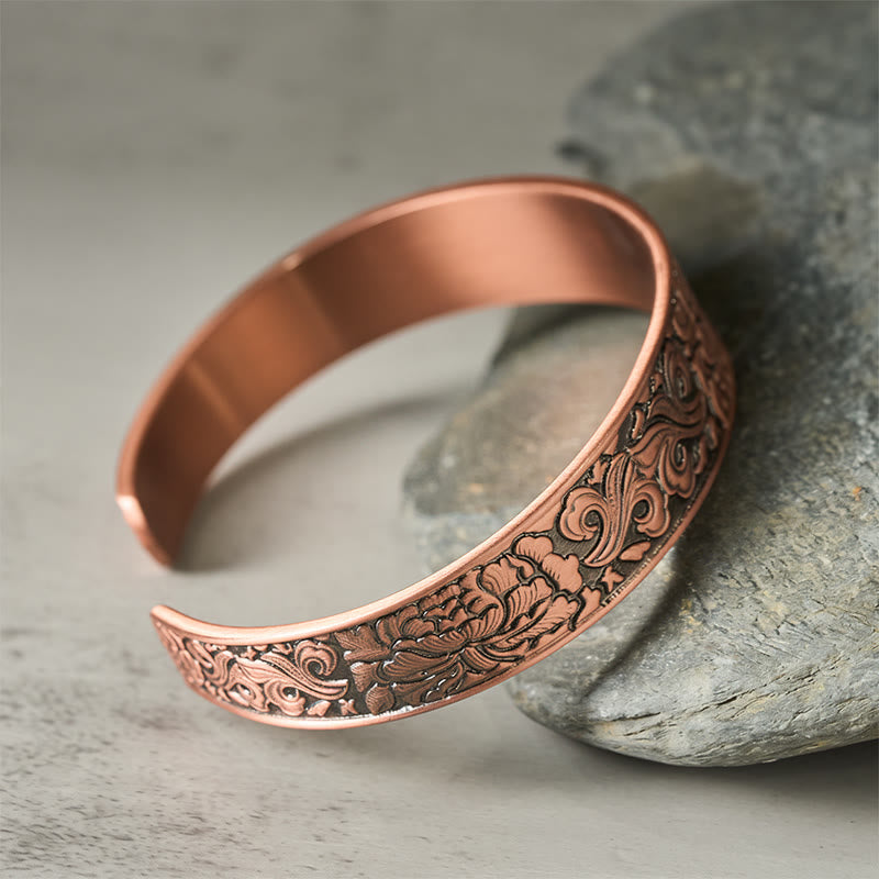 Wear FengShui Copper Flower Open Balance Luck Adjustable Cuff Bracelet Bangle