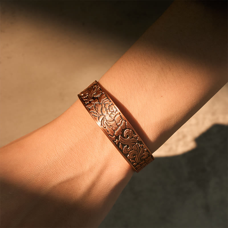 Wear FengShui Copper Flower Open Balance Luck Adjustable Cuff Bracelet Bangle