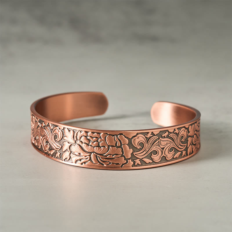 Wear FengShui Copper Flower Open Balance Luck Adjustable Cuff Bracelet Bangle