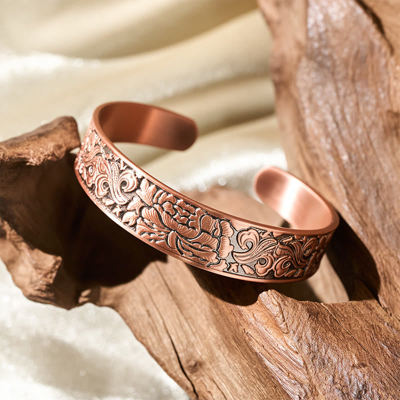 Wear FengShui Copper Flower Open Balance Luck Adjustable Cuff Bracelet Bangle