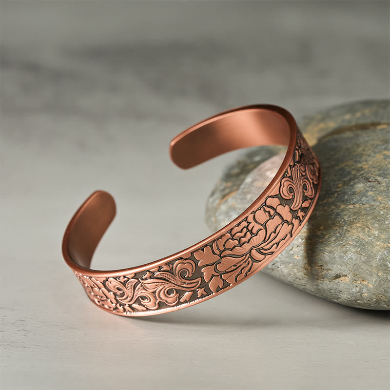 Wear FengShui Copper Flower Open Balance Luck Adjustable Cuff Bracelet Bangle