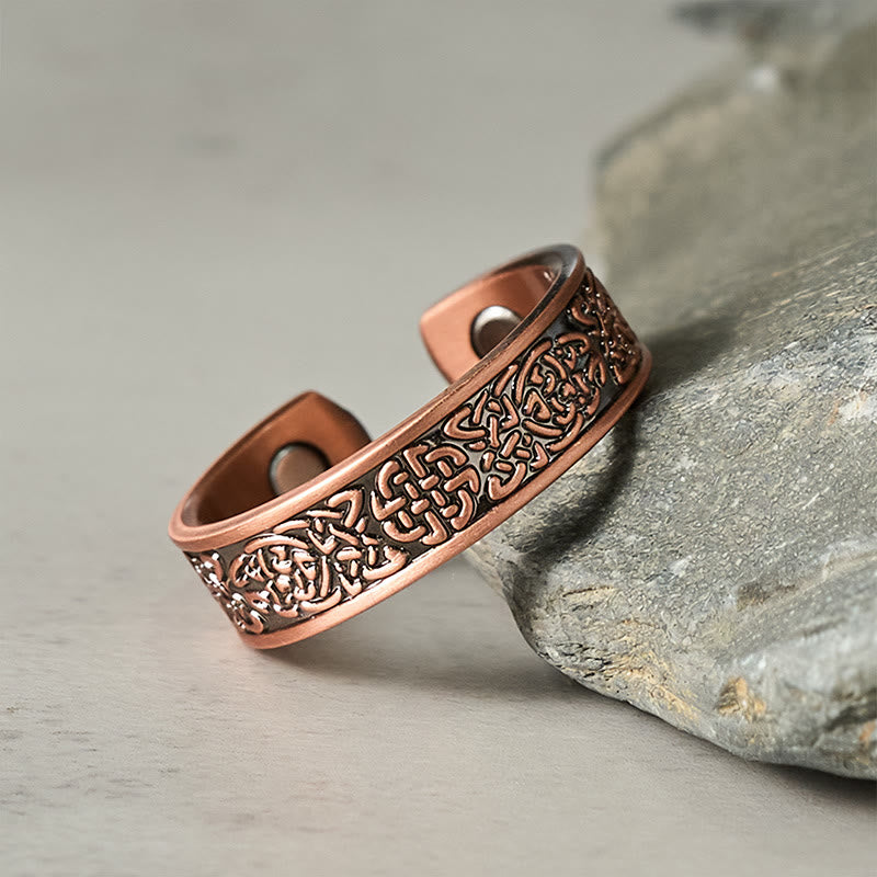 Wear FengShui Copper Abstract Line Pattern Open Luck Cuff Bracelet Bangle Ring