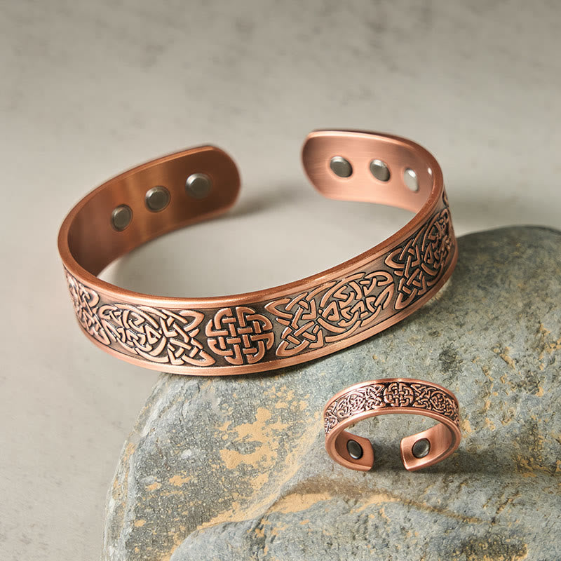 Wear FengShui Copper Abstract Line Pattern Open Luck Cuff Bracelet Bangle Ring